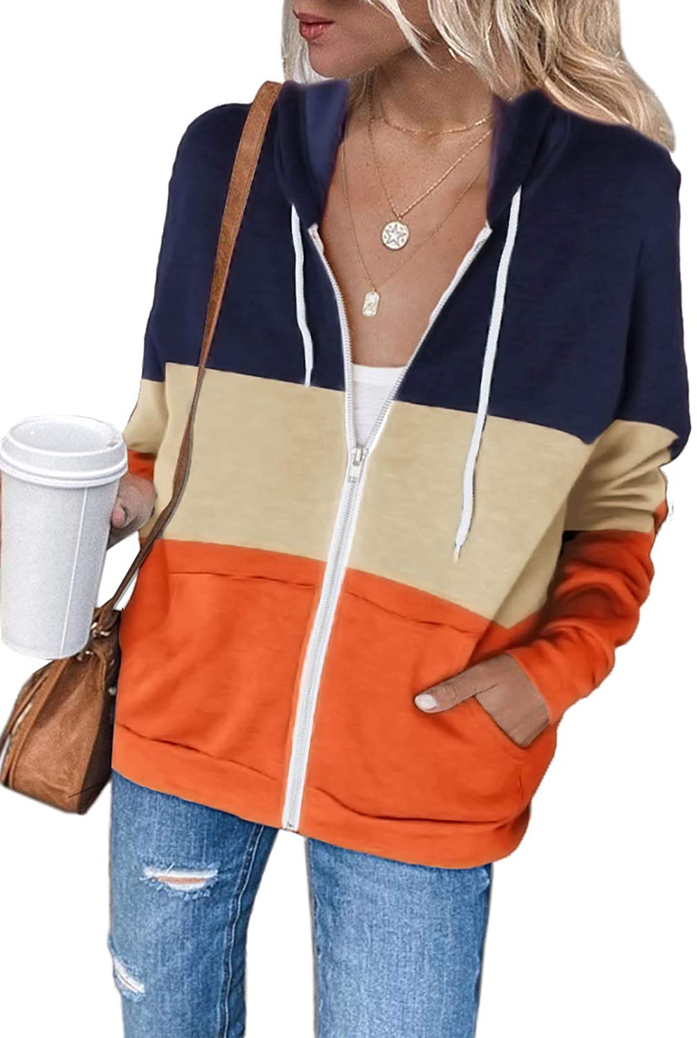 Damen Freizeit Langarm Zip-Up Kapuzenpullover