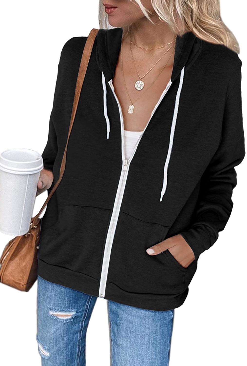 Damen Freizeit Langarm Zip-Up Kapuzenpullover