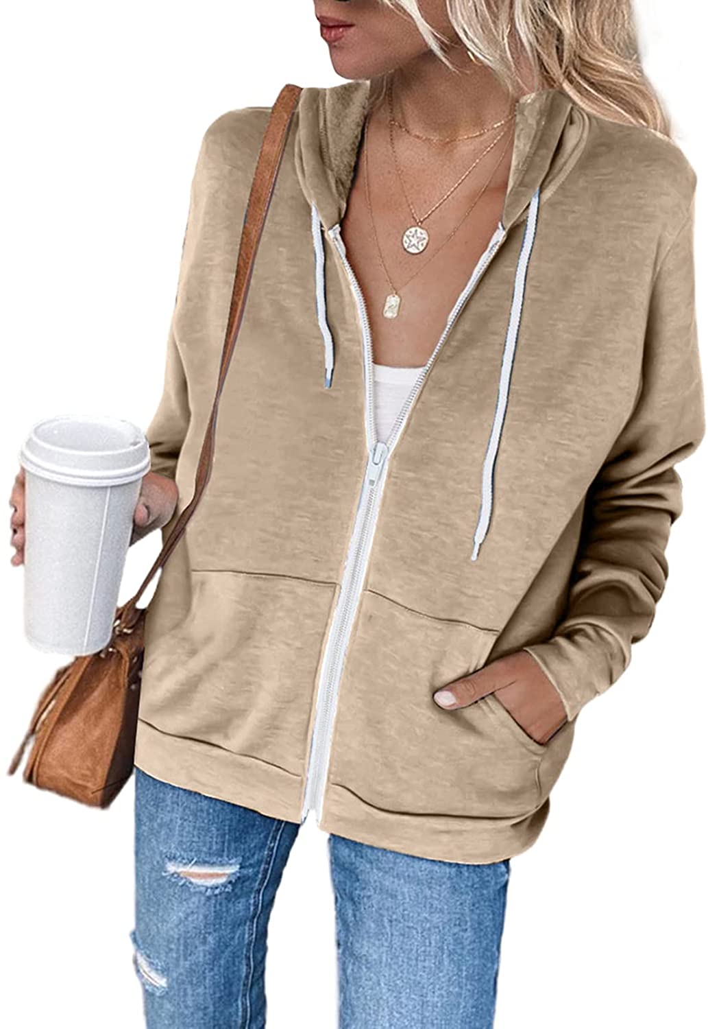 Damen Freizeit Langarm Zip-Up Kapuzenpullover