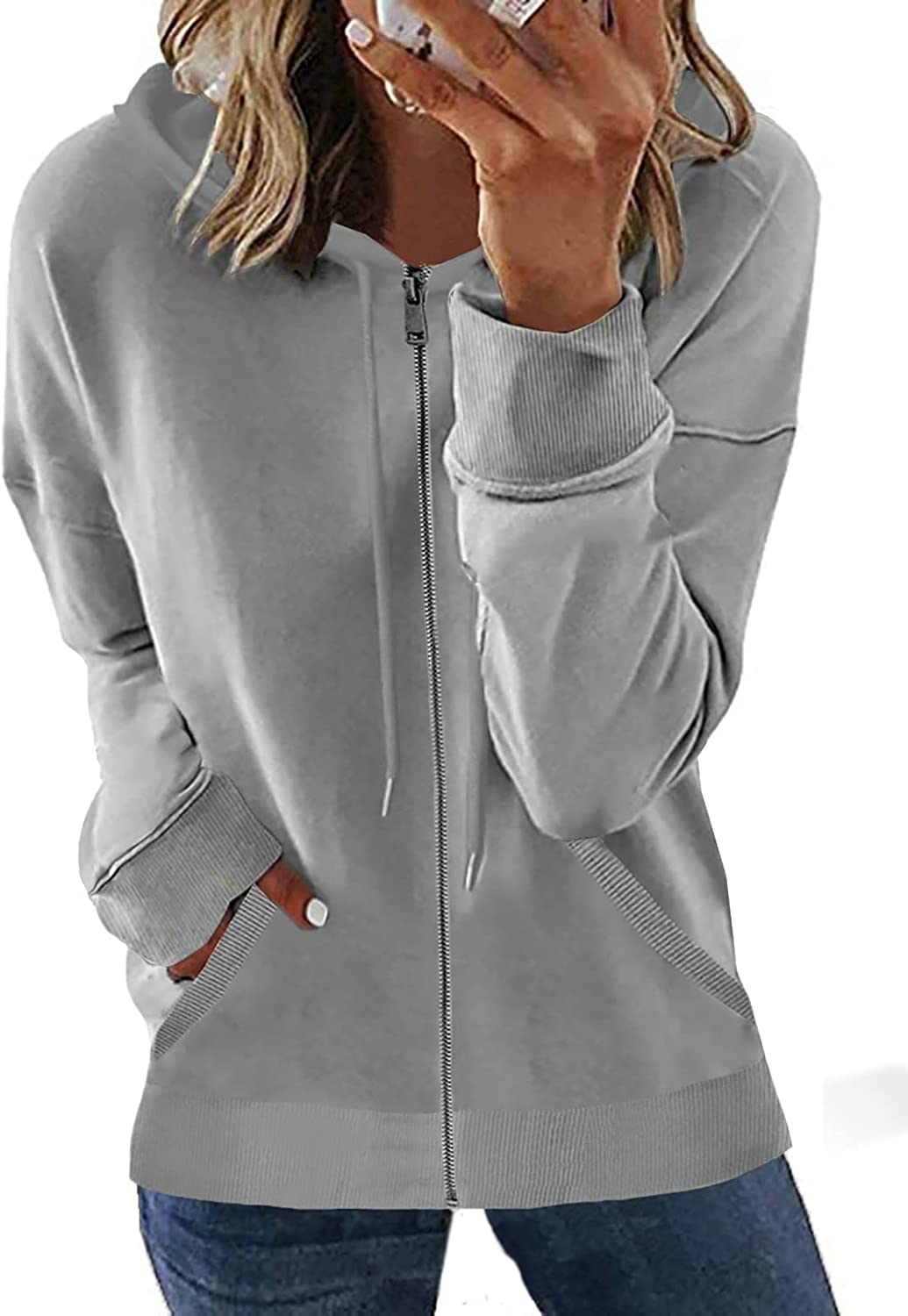 Damen Freizeit Langarm Zip-Up Kapuzenpullover