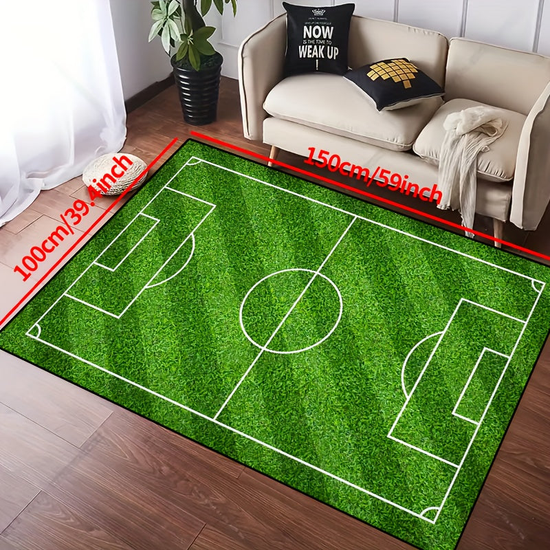 Fußballfeld Muster Teppich - rutschfester waschbarer Lounge-Matten für Wohnzimmer, Schlafzimmer, Garten oder Gaming-Zimmer