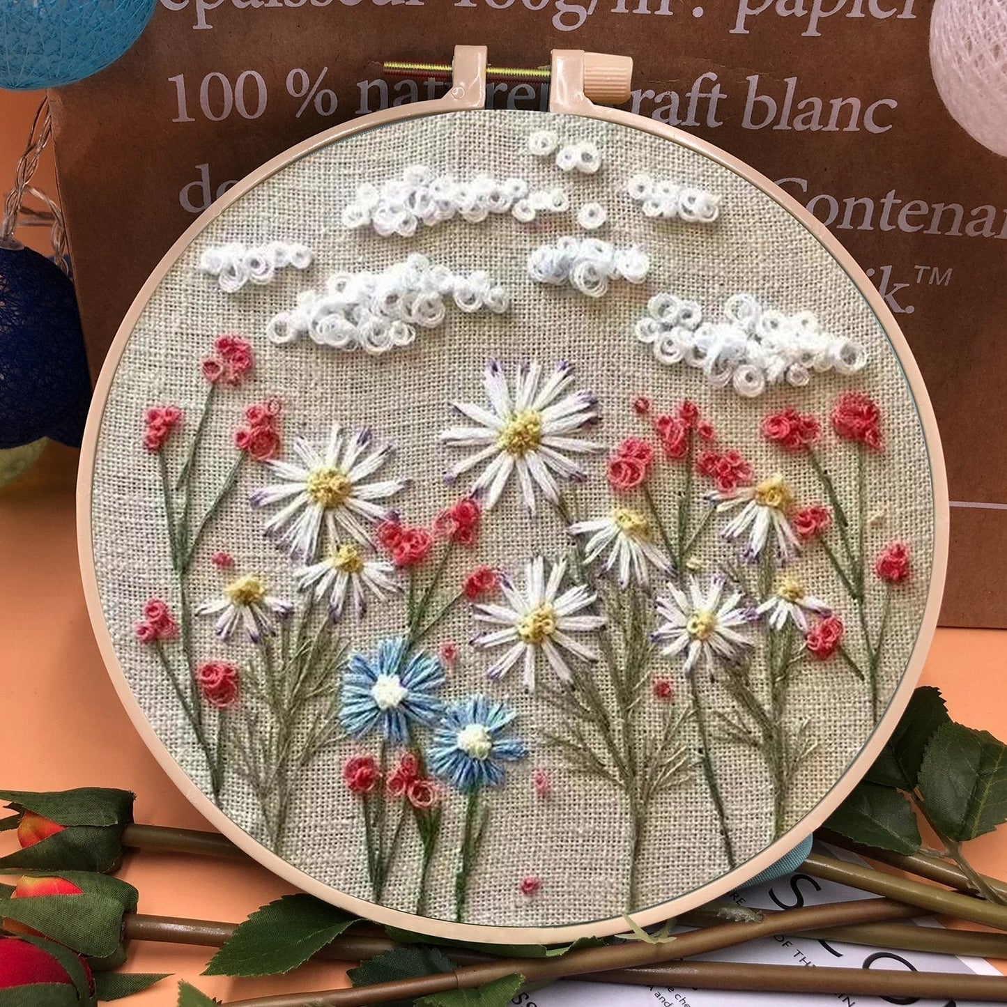 Perfektes Geschenk - Stickrahmen Blumen-Kit für Anfänger