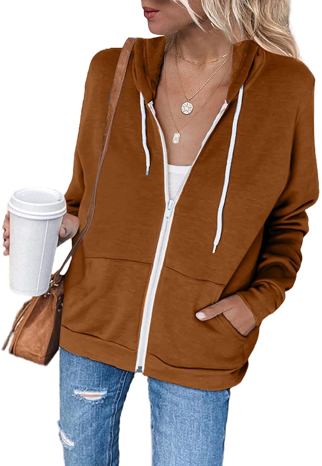 Damen Freizeit Langarm Zip-Up Kapuzenpullover