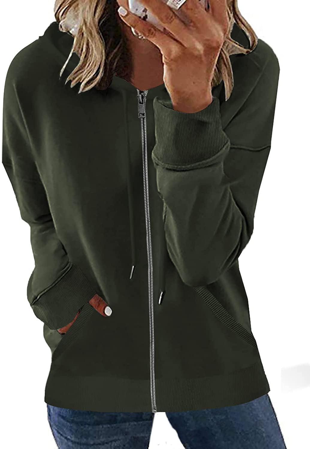 Damen Freizeit Langarm Zip-Up Kapuzenpullover