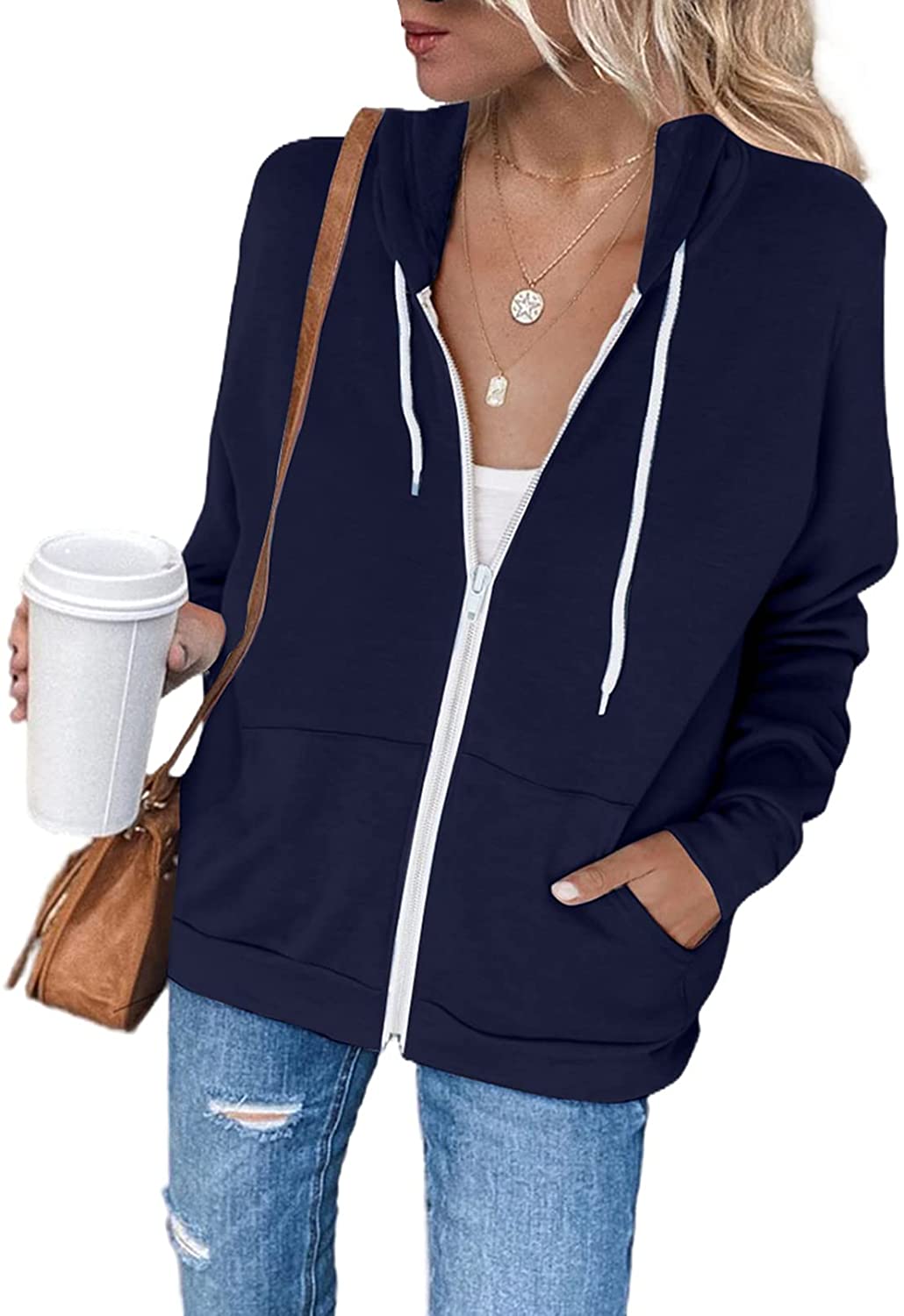 Damen Freizeit Langarm Zip-Up Kapuzenpullover