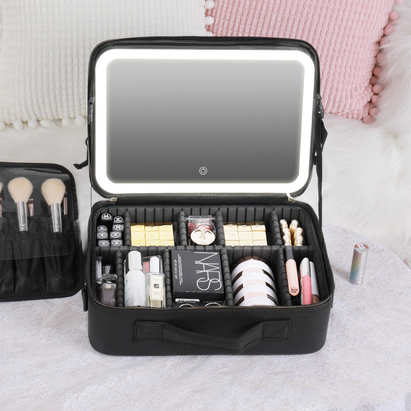 Intelligente LED-Kosmetiktasche mit Spiegel, Kosmetiktasche, große Kapazität, modische tragbare Aufbewahrungstasche, Reise-Make-up-Taschen