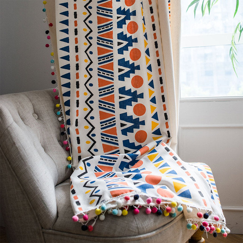 Sandsberg Boho Bunter geometrischer Vorhang mit Quaste