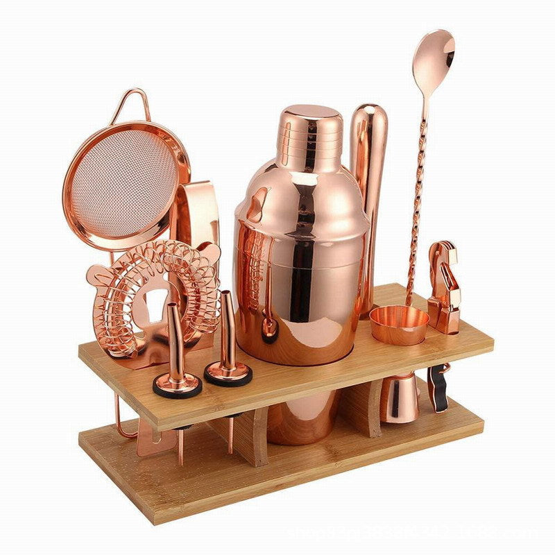 Edelstahl-Cocktailshaker mit Holzständer für Home Bar Party