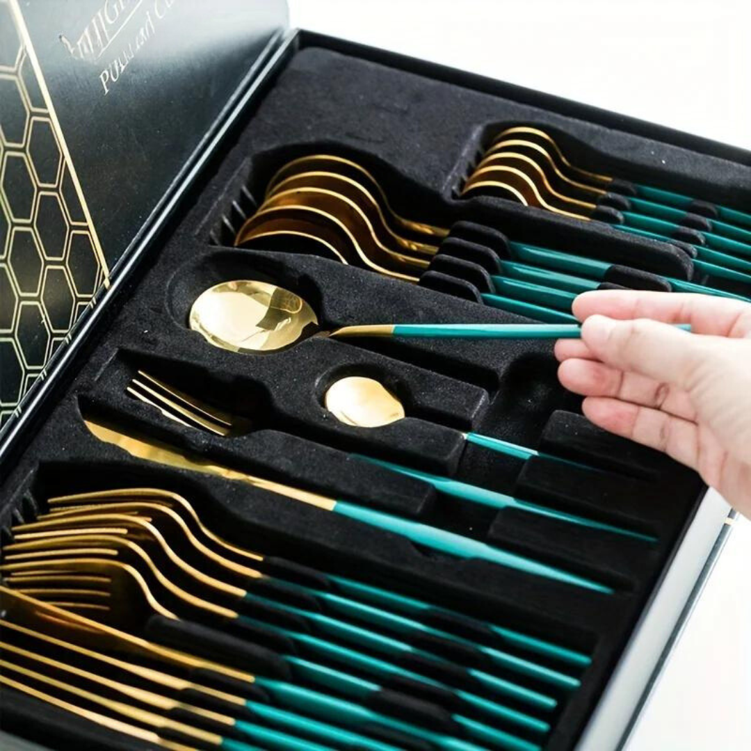 Gold Besteckset Luxus – 24-teilig für stilvolles Dinnererlebnis