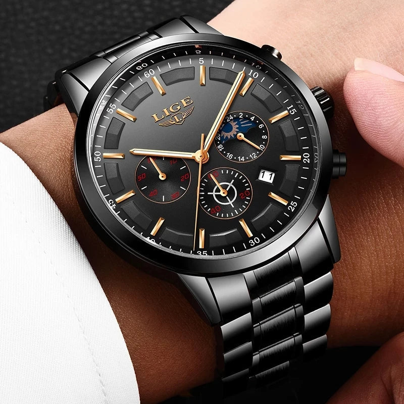 VanguardTime | Militär Schwarz Stahl Uhr - Elegant und stilvoll