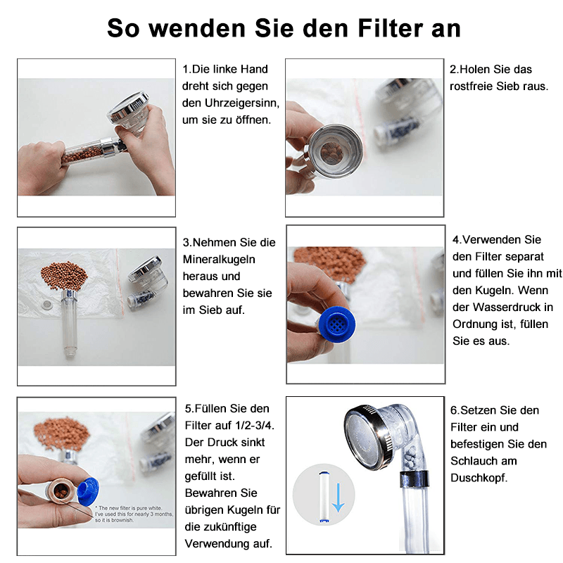 Premium Duschkopf Handbrause mit Ionenfilter wassersparend mit verstellbarem Wasserdruck