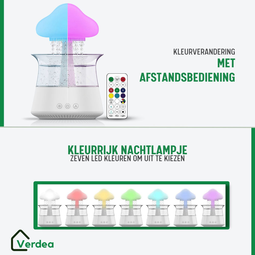 4-in-1 Regentropfen-Befeuchter | Aroma-Diffusor + Ätherisches Öl (Eukalyptus) + Fernbedienung | Weißes Rauschgerät | Schlaftrainer