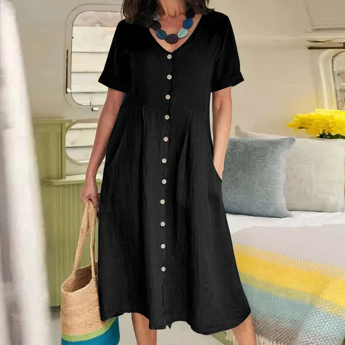 Alma - Lockeres Kleid aus Baumwolle und Leinen