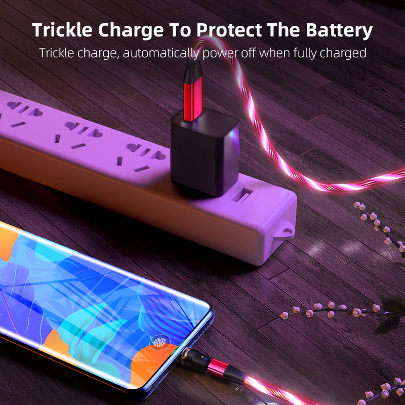 540 Rotate Luminous Magnetkabel 3A Schnellladekabel für Mobiltelefone für LED Micro USB Typ C für I-Telefonkabel
