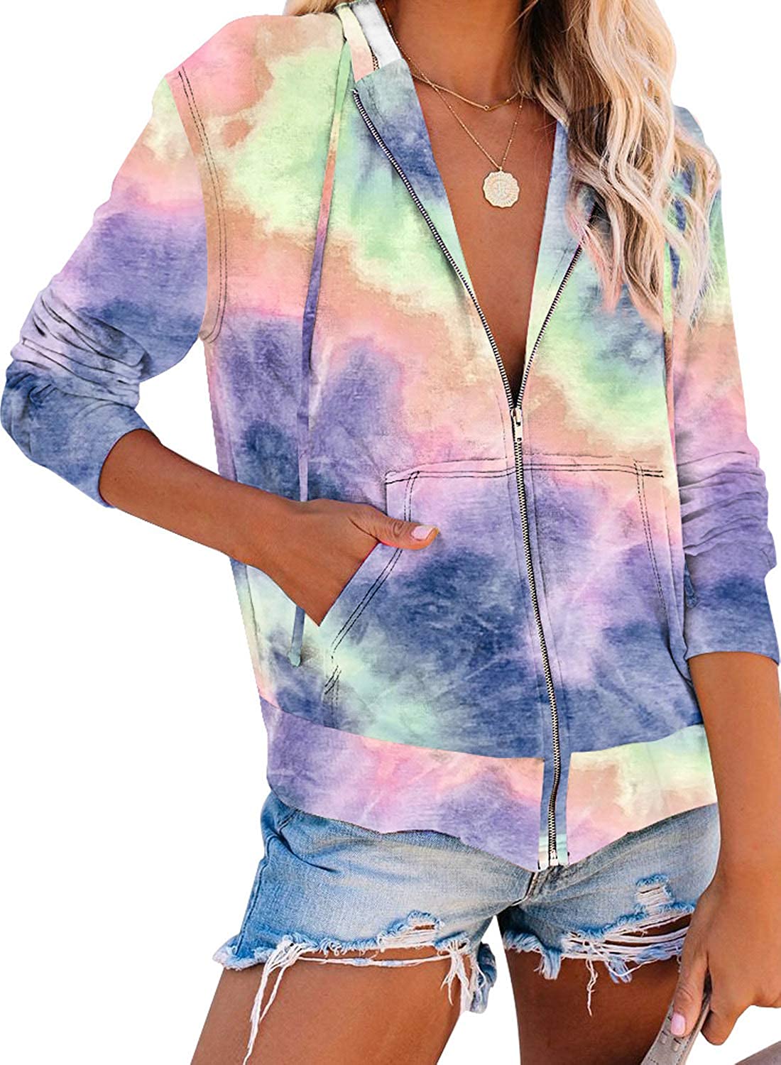 Damen Freizeit Langarm Zip-Up Kapuzenpullover