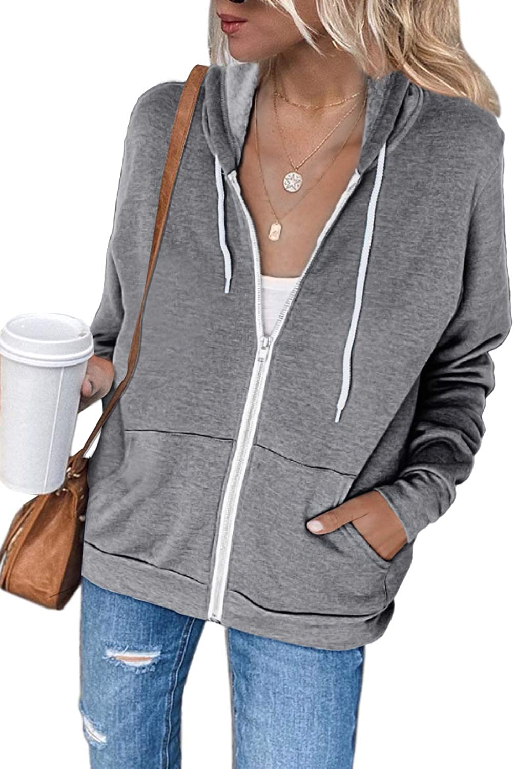 Damen Freizeit Langarm Zip-Up Kapuzenpullover
