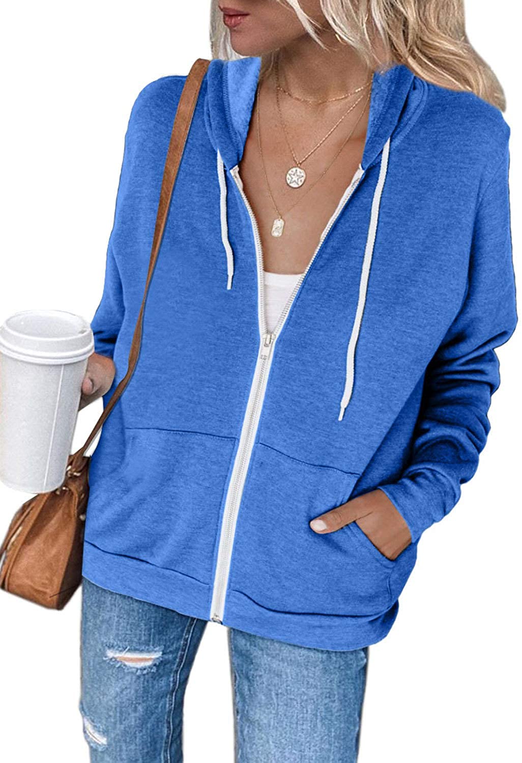 Damen Freizeit Langarm Zip-Up Kapuzenpullover