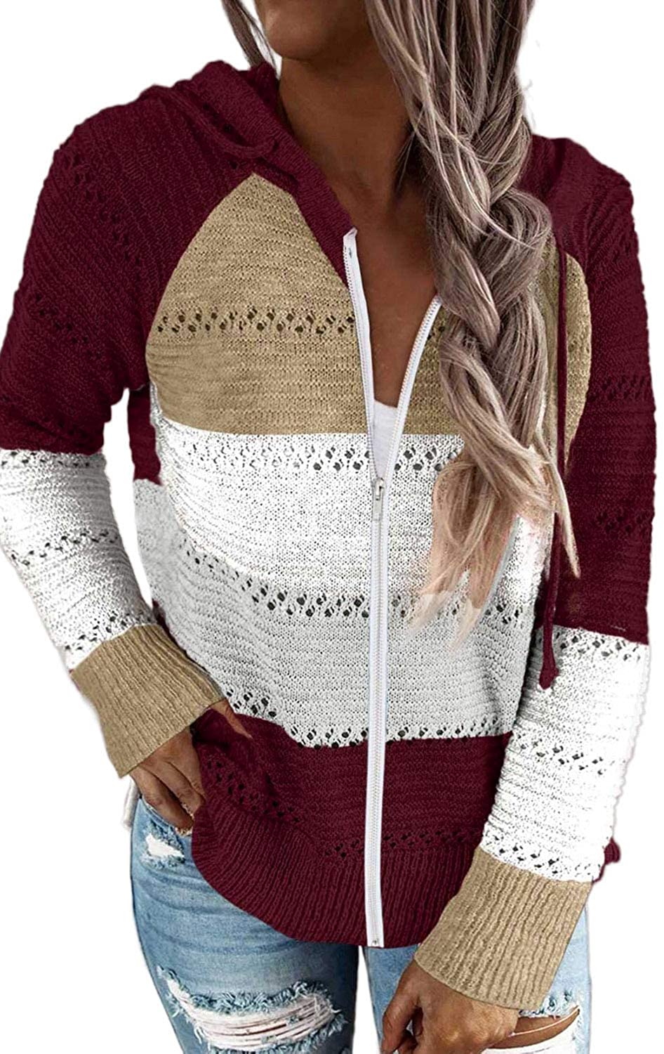 Damen Freizeit Langarm Zip-Up Kapuzenpullover