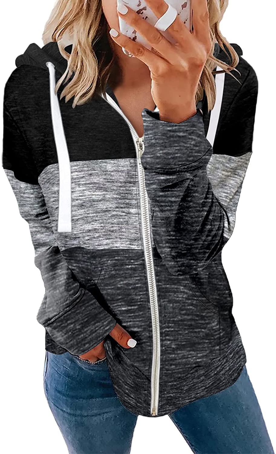 Damen Freizeit Langarm Zip-Up Kapuzenpullover