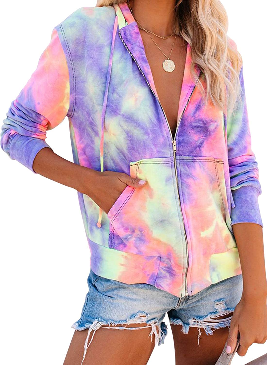 Damen Freizeit Langarm Zip-Up Kapuzenpullover