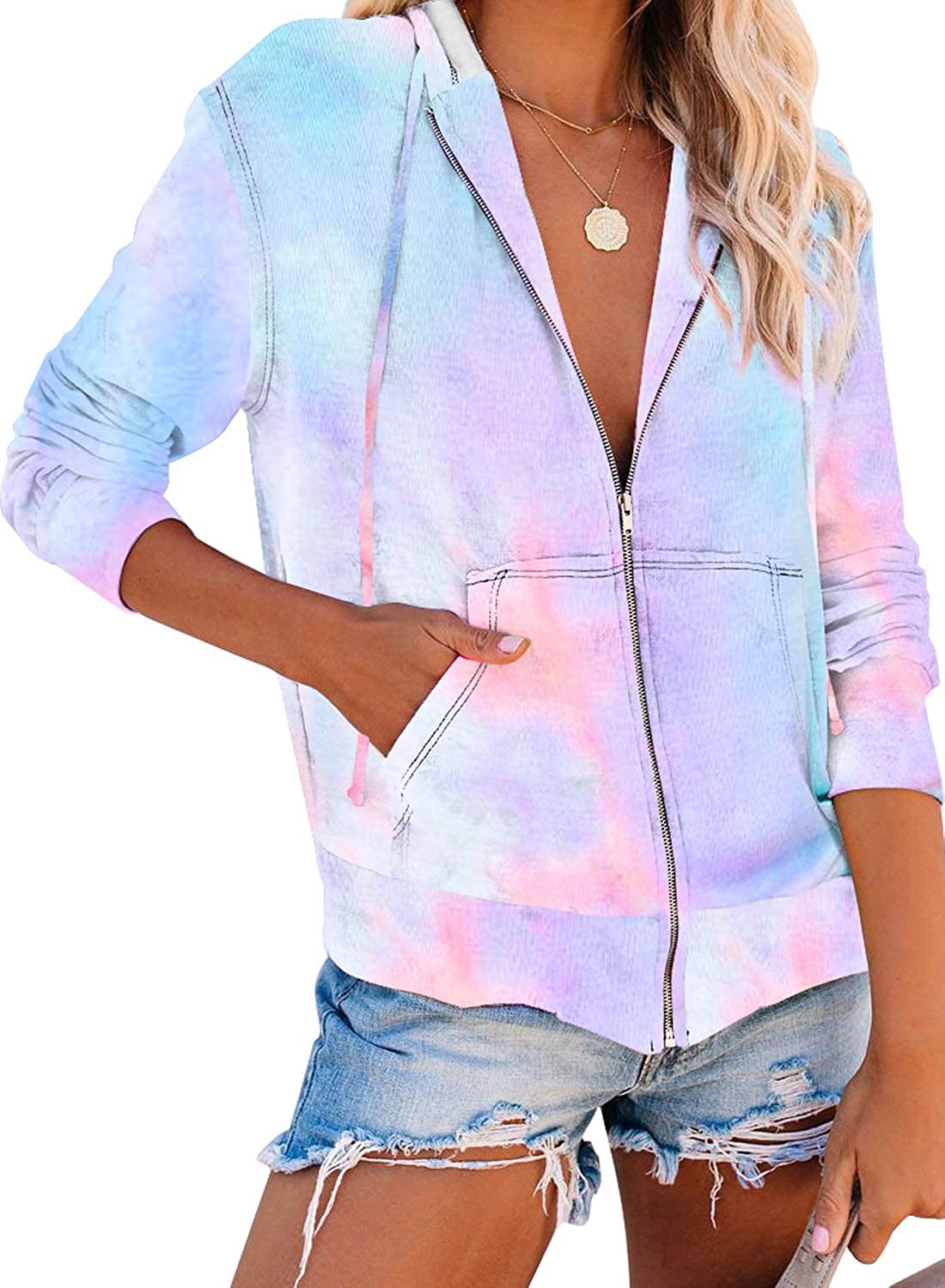 Damen Freizeit Langarm Zip-Up Kapuzenpullover