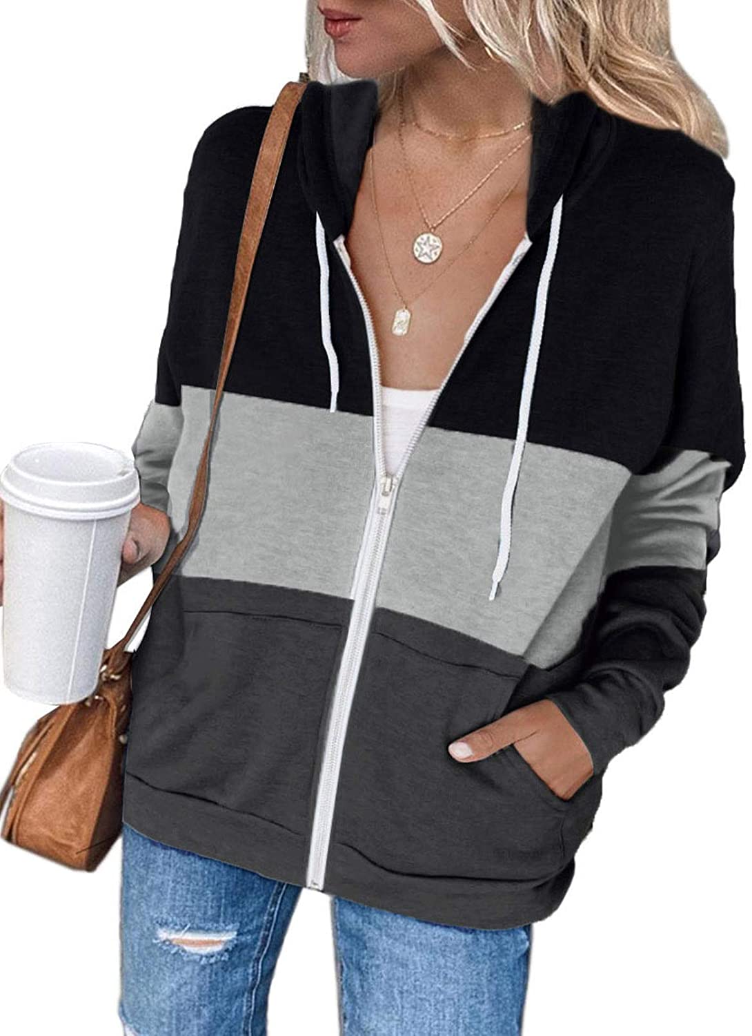 Damen Freizeit Langarm Zip-Up Kapuzenpullover