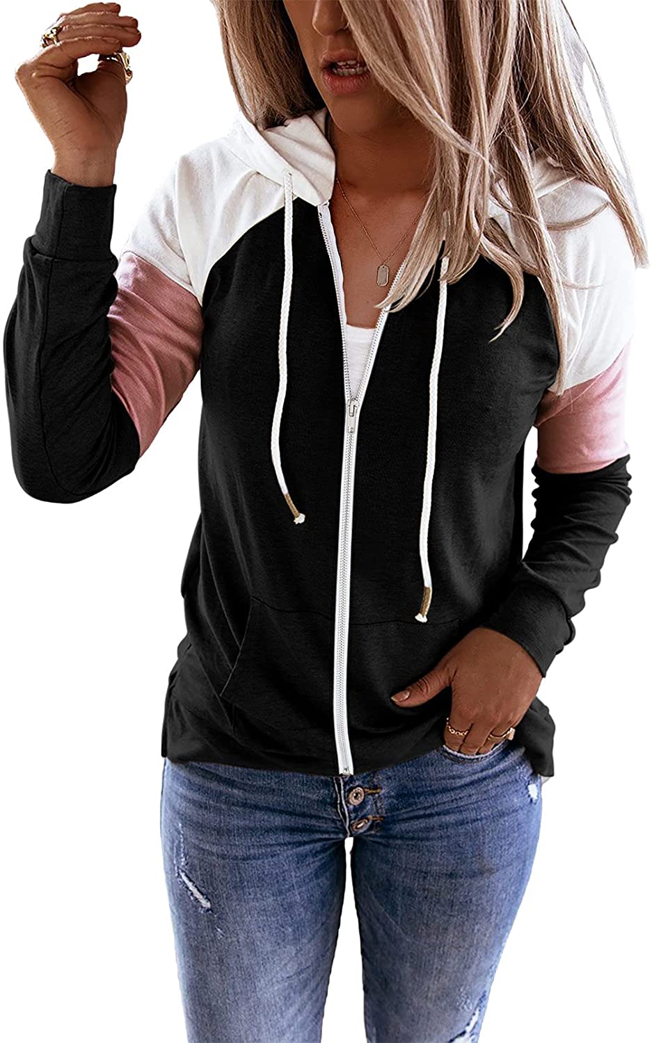 Damen Freizeit Langarm Zip-Up Kapuzenpullover