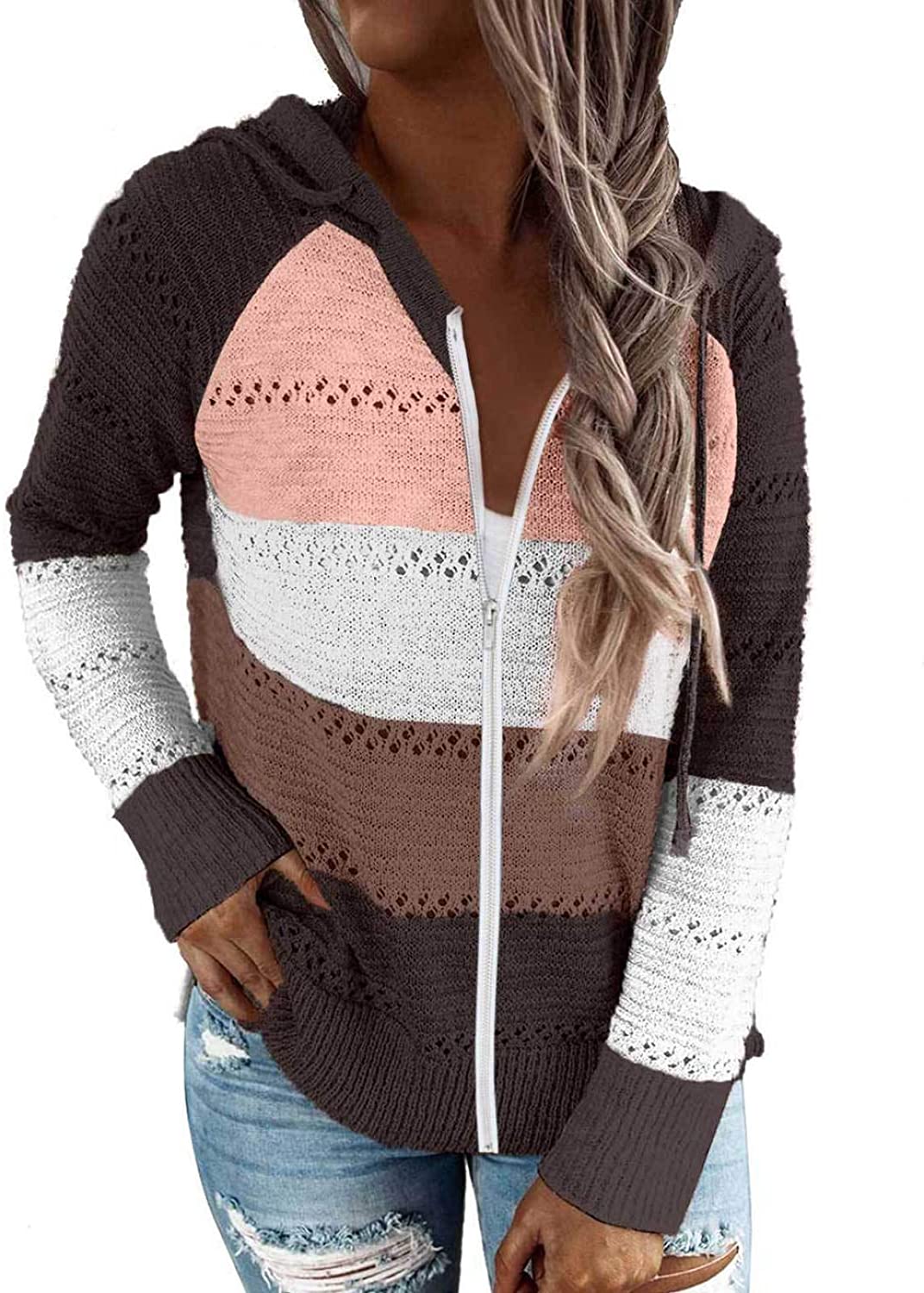 Damen Freizeit Langarm Zip-Up Kapuzenpullover