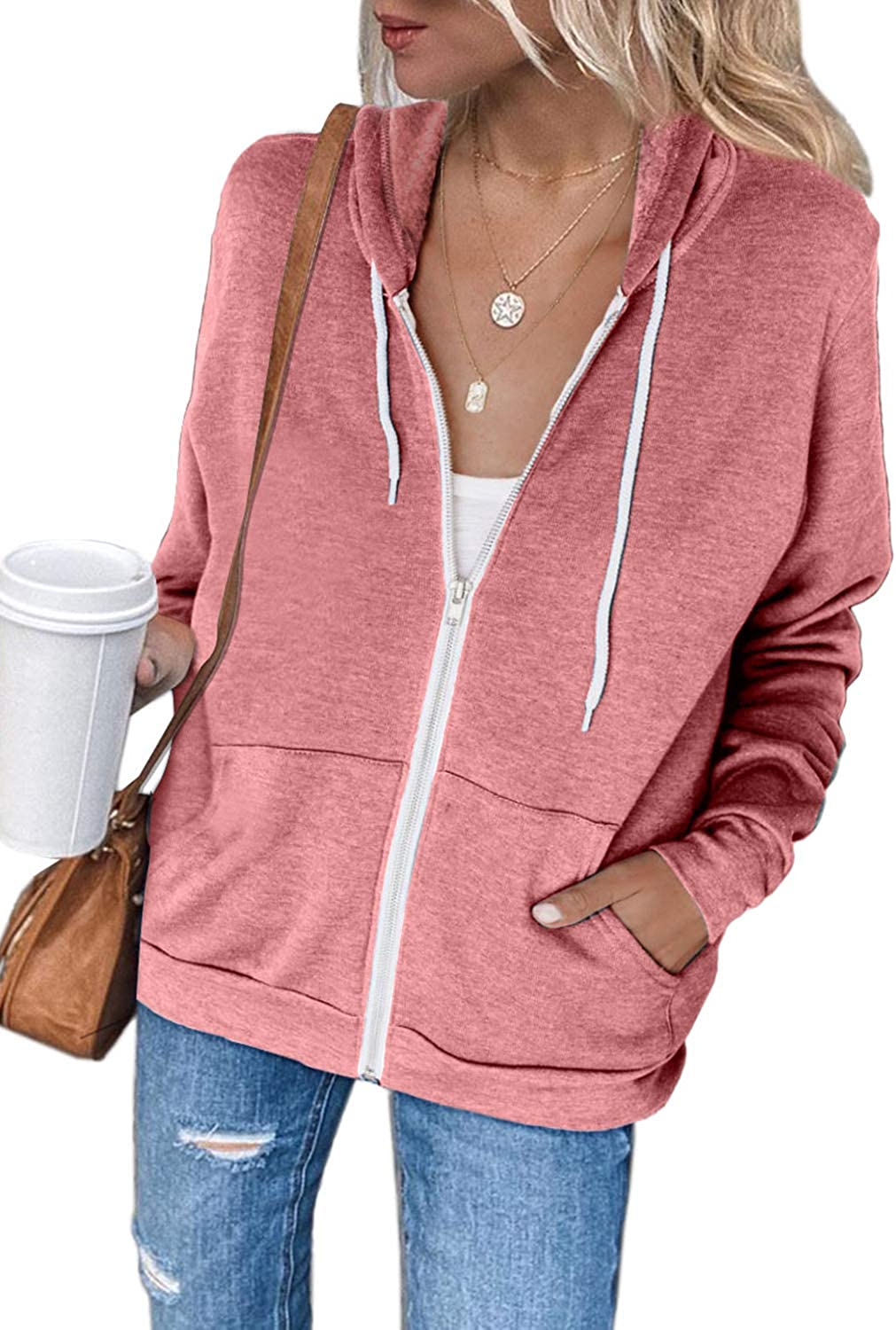Damen Freizeit Langarm Zip-Up Kapuzenpullover