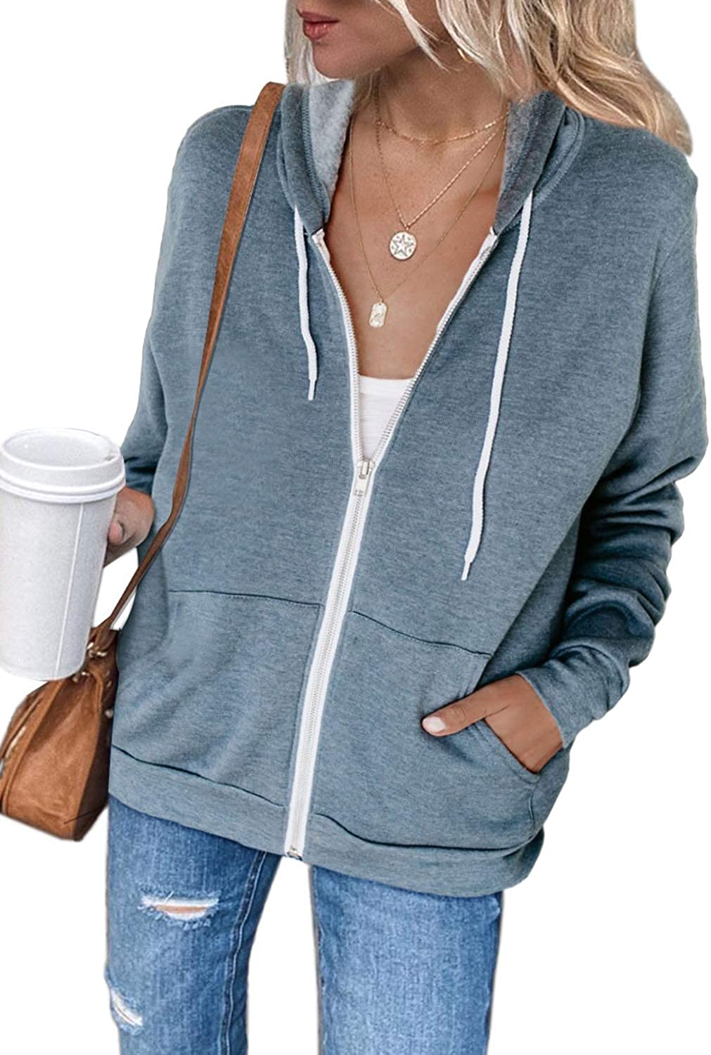 Damen Freizeit Langarm Zip-Up Kapuzenpullover