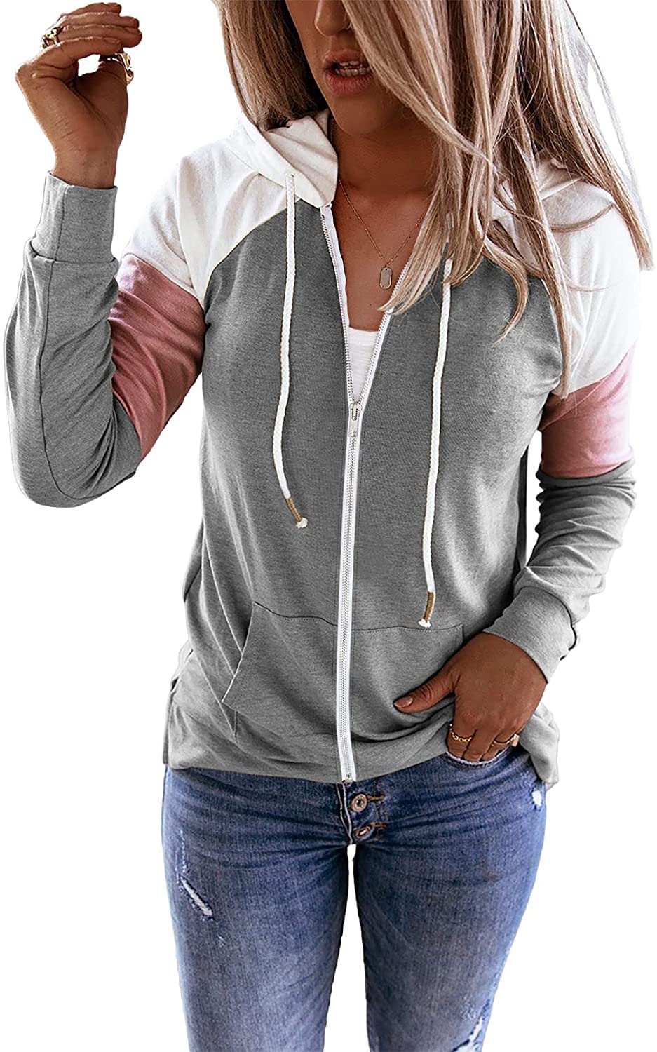 Damen Freizeit Langarm Zip-Up Kapuzenpullover