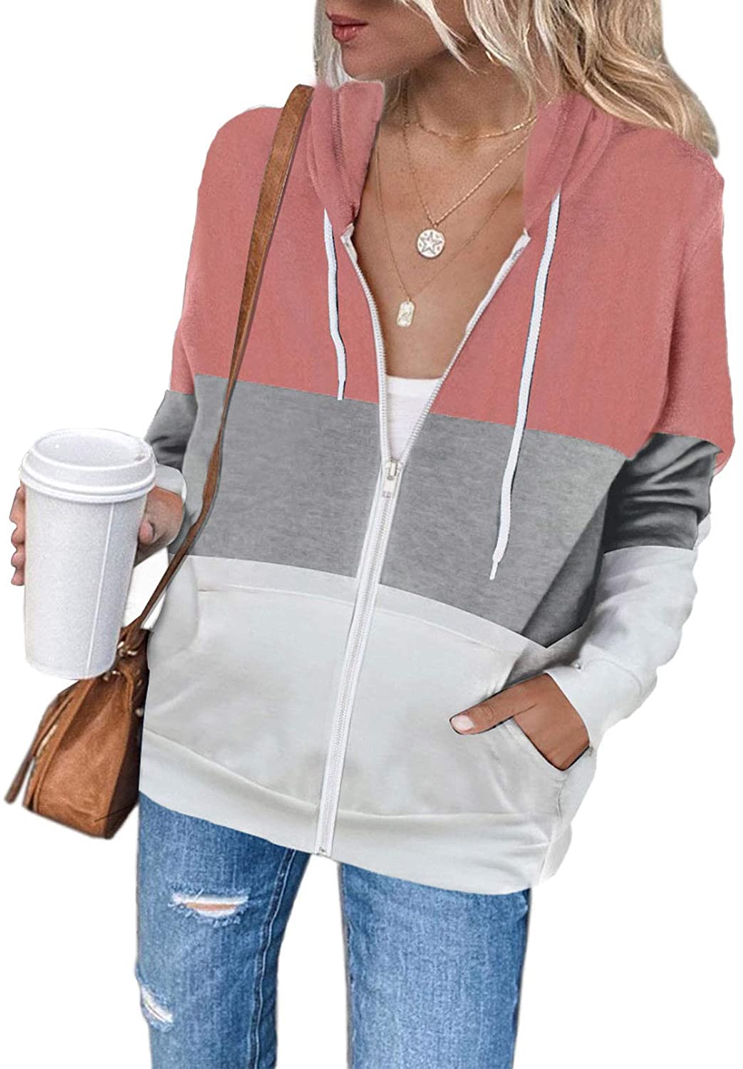 Damen Freizeit Langarm Zip-Up Kapuzenpullover