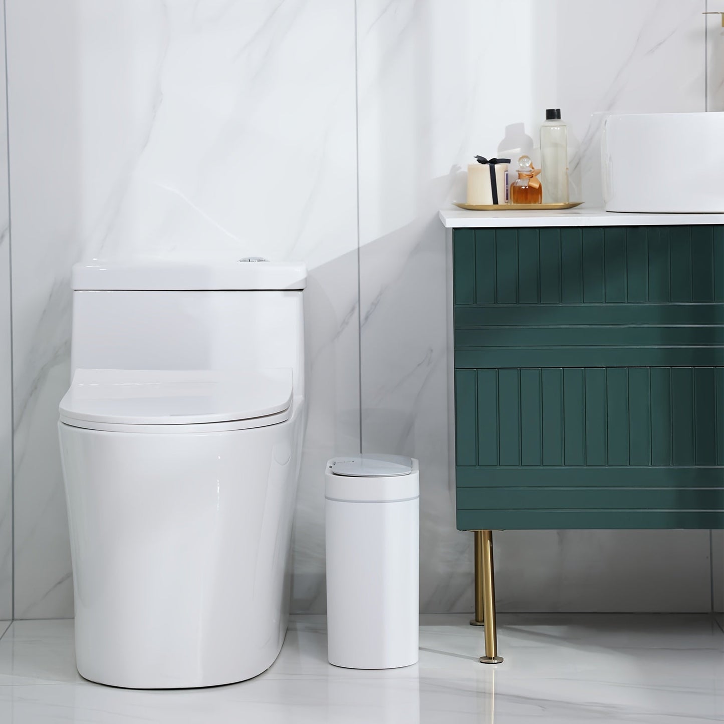 2,5 Gallonen schlanker automatischer Badezimmer-Mülleimer – wasserdichter Bewegungssensor, 9,5 l Fassungsvermögen, schmales Design für Schlafzimmer, Büro und kleine Räume