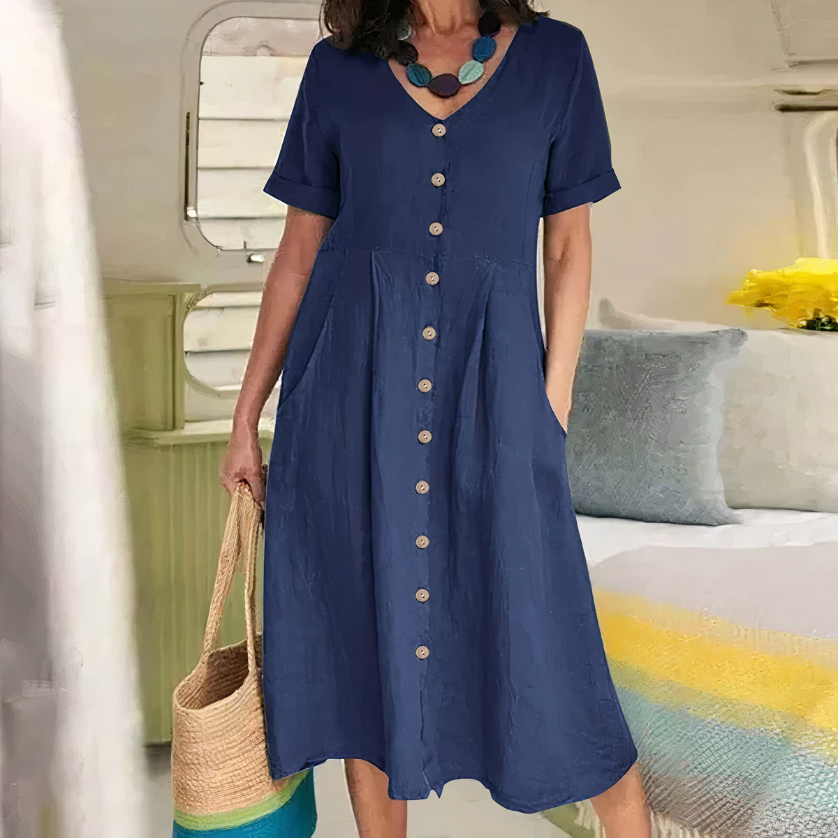 Alma - Lockeres Kleid aus Baumwolle und Leinen