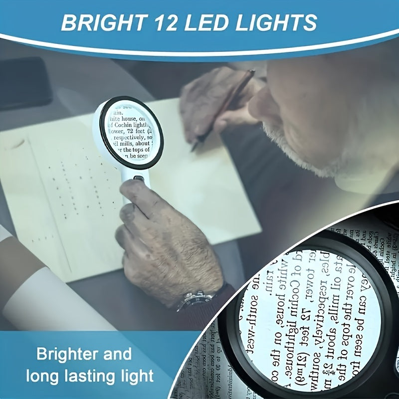 30X Hochleistungs-Handheld-Lupe mit LED-Lichtern - Batteriebetriebene beleuchtete Lupe zum Lesen, für Münzen, Schmuck und Senioren mit Makuladegeneration