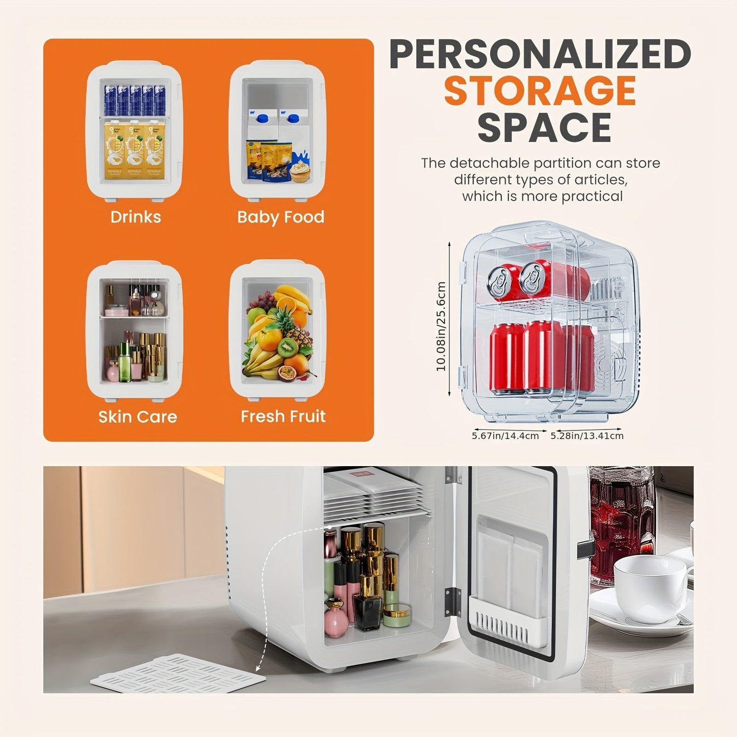 4 Liter Tragbarer Mini Kühlschrank – Geräumiger & Robuster Kühler für Hautpflege, Getränke, Lebensmittel, Kosmetik, Ideal für Zuhause, Büro, Auto, Außenbereich