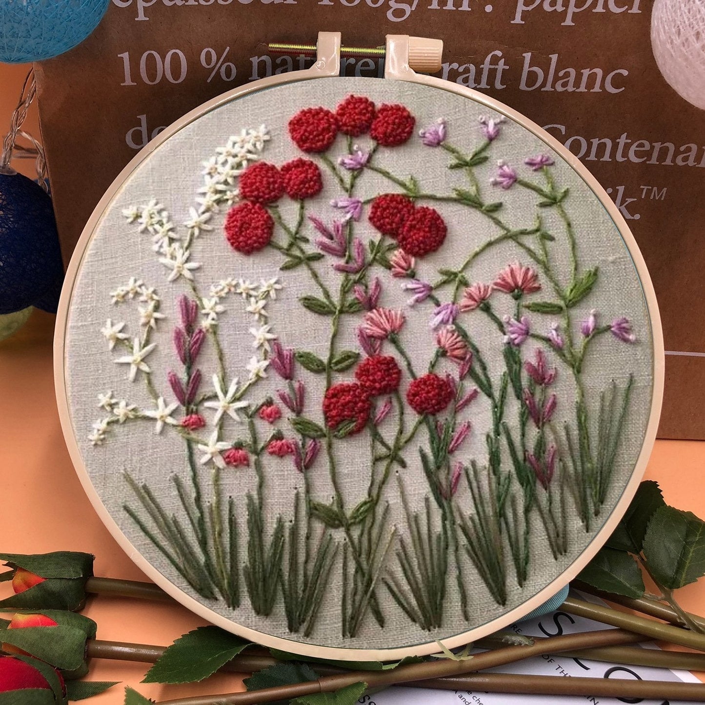 Perfektes Geschenk - Stickrahmen Blumen-Kit für Anfänger