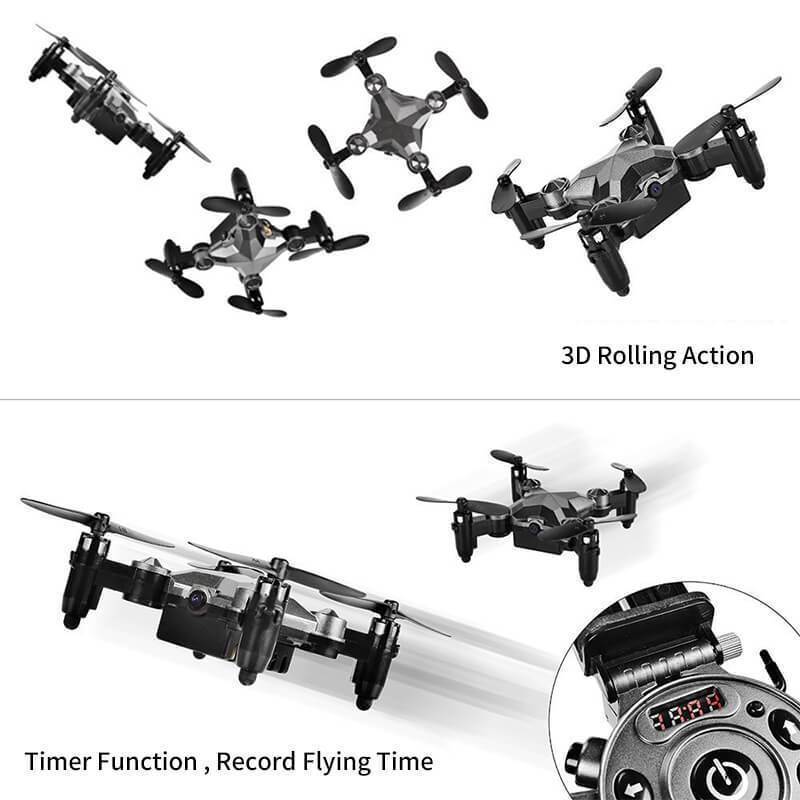Mini Drone Flugzeug Faltbar Aerial WiFi Uhr Fernbedienung