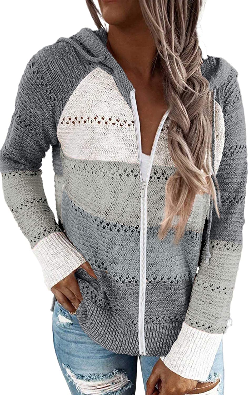 Damen Freizeit Langarm Zip-Up Kapuzenpullover