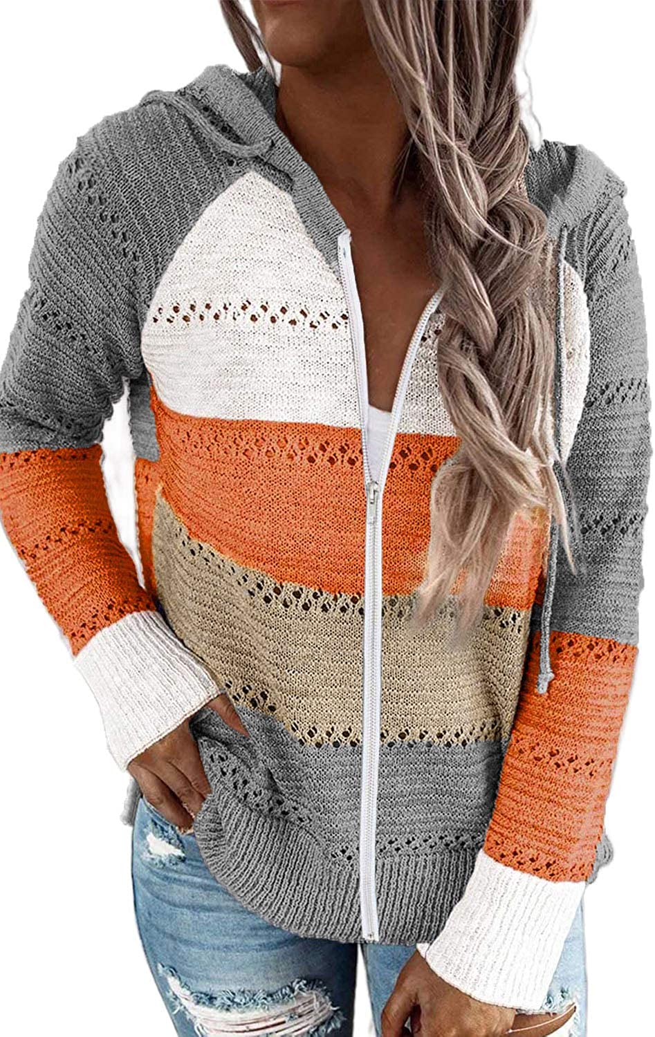 Damen Freizeit Langarm Zip-Up Kapuzenpullover