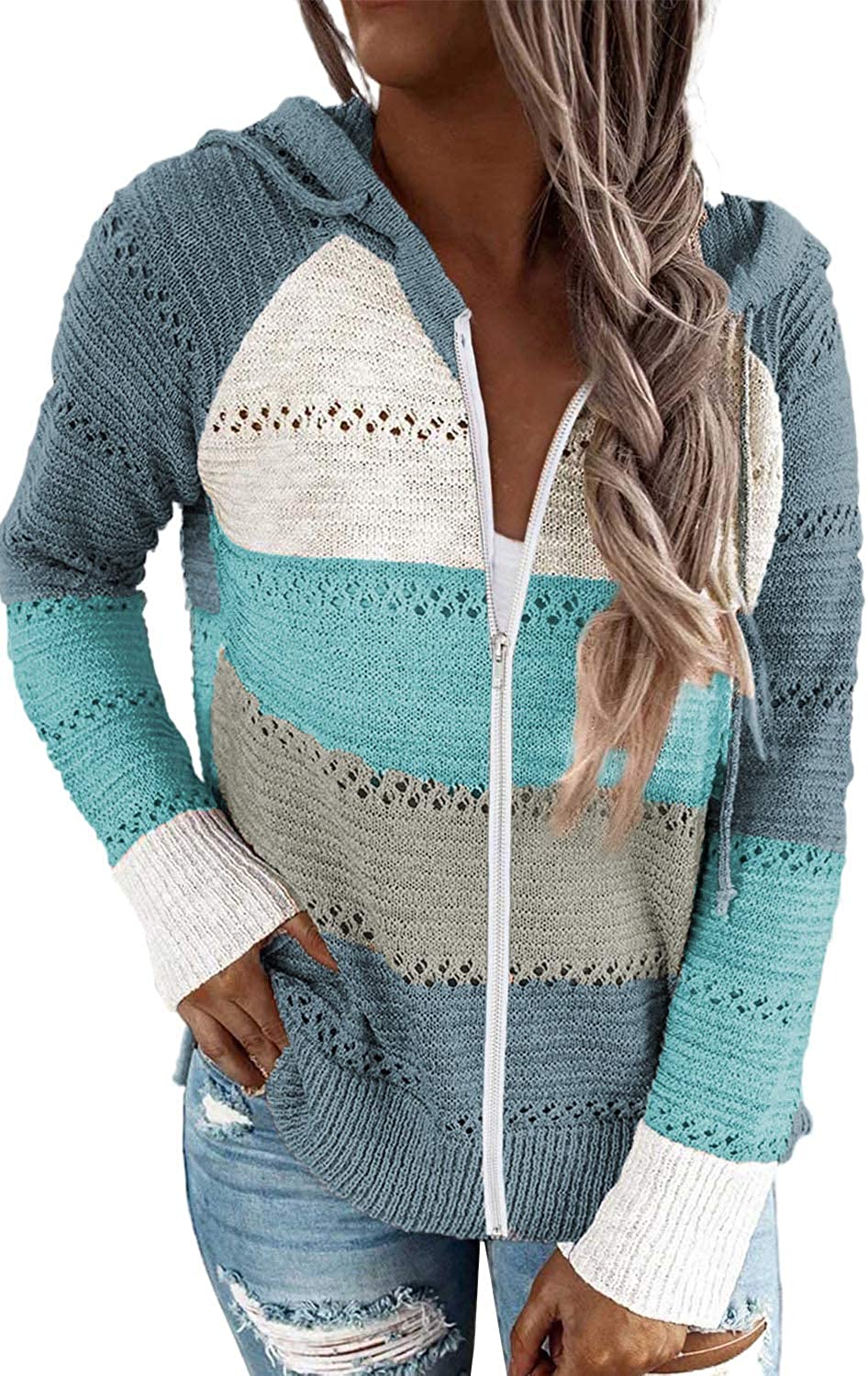 Damen Freizeit Langarm Zip-Up Kapuzenpullover