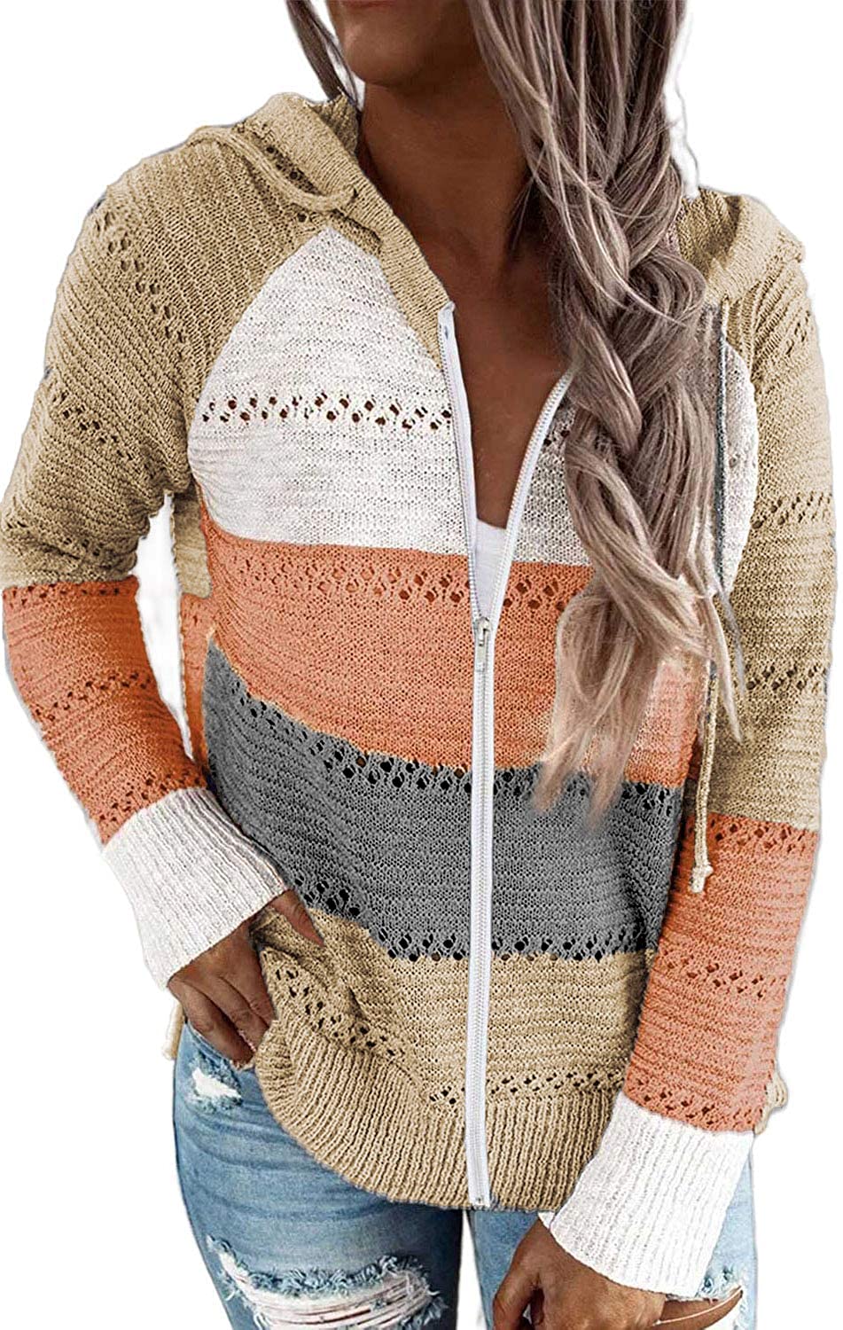 Damen Freizeit Langarm Zip-Up Kapuzenpullover