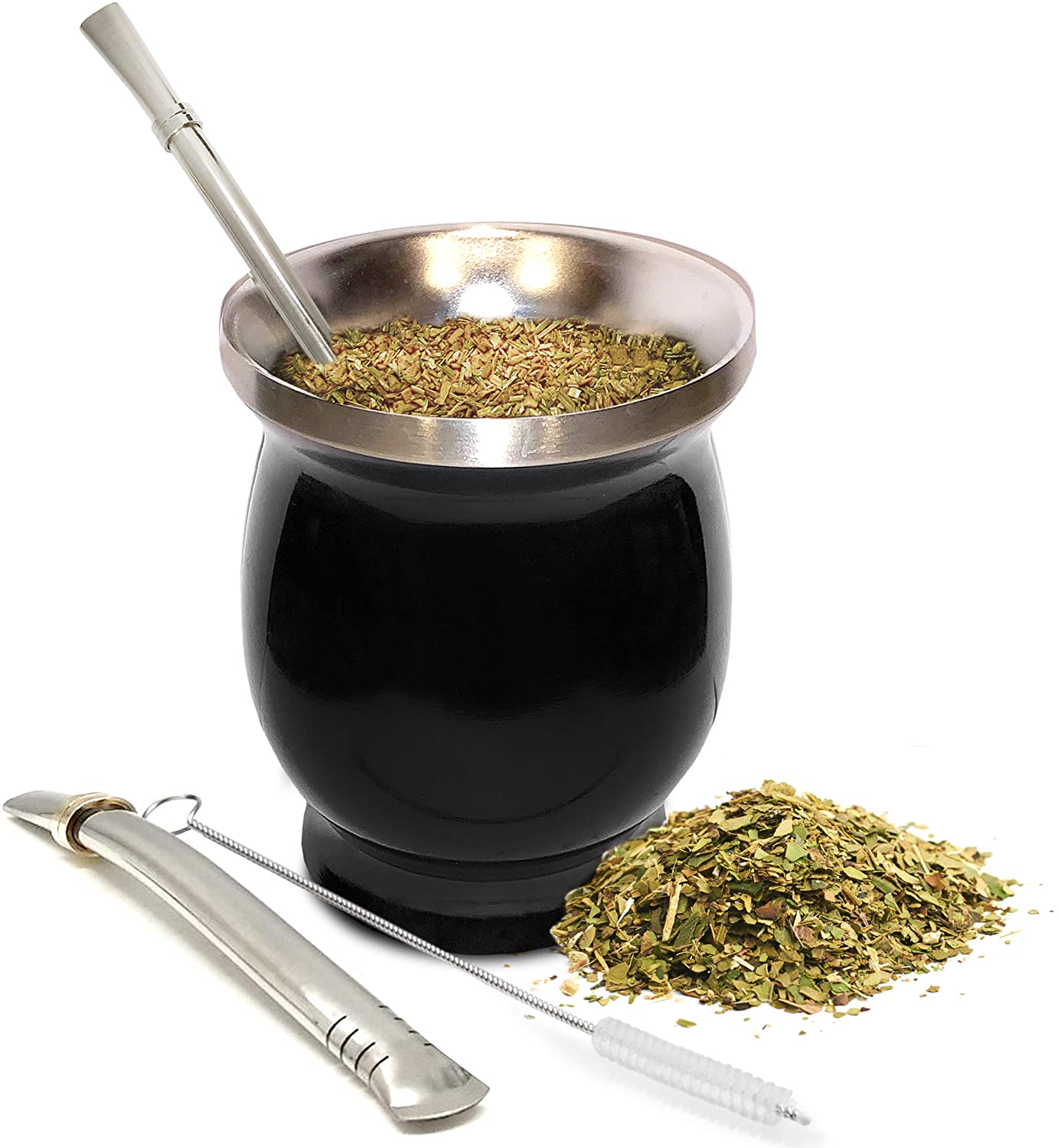 Natürliches Kürbis-/Teetassen-Set Enthält 2 Bombillas (Yerba Mate Strohhalme zur Verwendung) & Reinigungsbürste