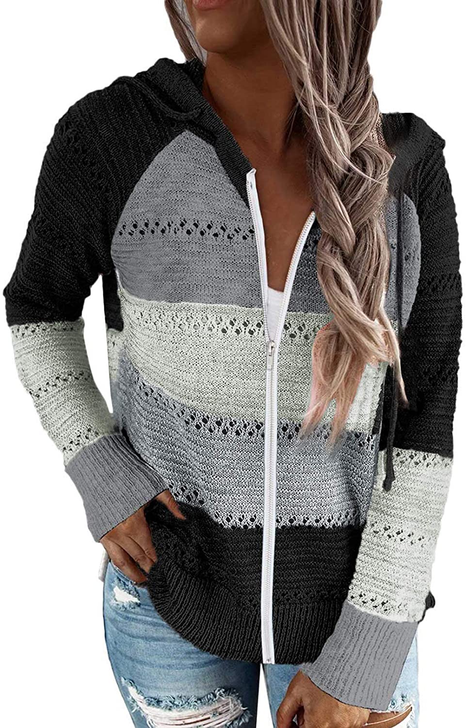 Damen Freizeit Langarm Zip-Up Kapuzenpullover