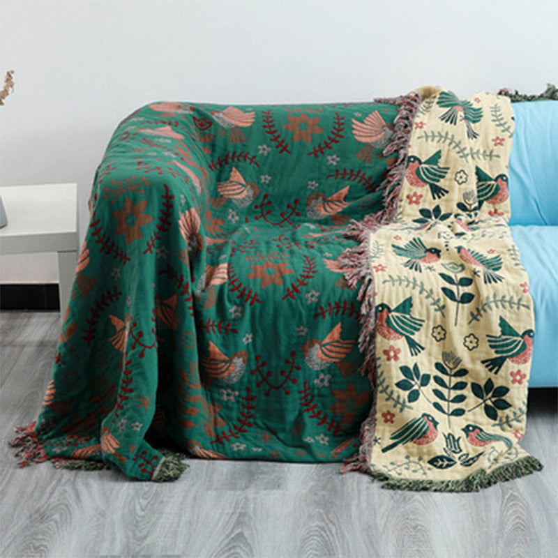 Boho Atmungsaktive Wendedecke mit Blumen und Vögeln