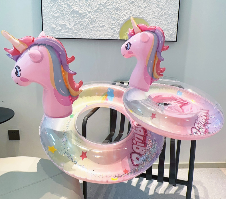 Aufblasbarer Schwimmring mit glitzerndem Einhorn – stabile Doppelgriffe – langlebiges, umweltfreundliches PVC – Wanduhr