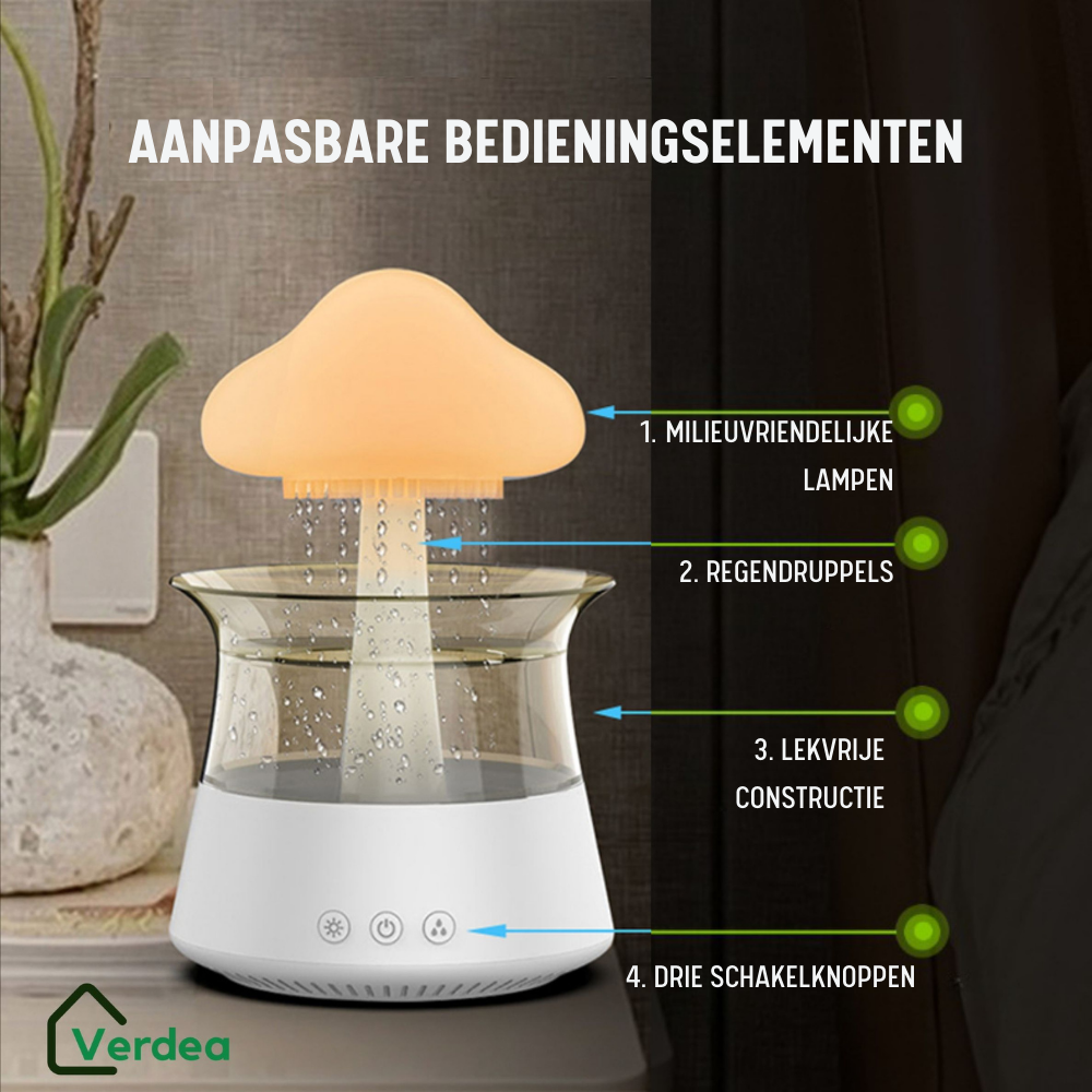 4-in-1 Regentropfen-Befeuchter | Aroma-Diffusor + Ätherisches Öl (Eukalyptus) + Fernbedienung | Weißes Rauschgerät | Schlaftrainer