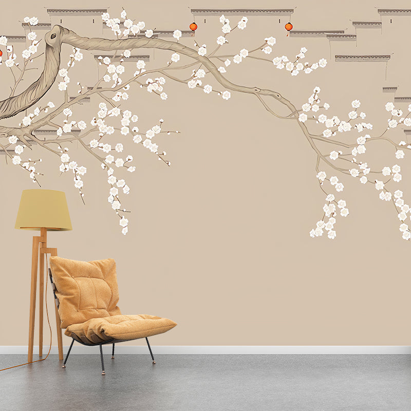 Ganzes Pflaumenblüten-Wandkunst für Akzentwand Traditionelles Wandgemälde in Pastellbraun für Wohnkultur