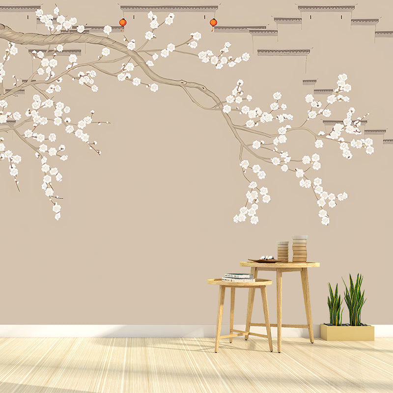 Ganzes Pflaumenblüten-Wandkunst für Akzentwand Traditionelles Wandgemälde in Pastellbraun für Wohnkultur