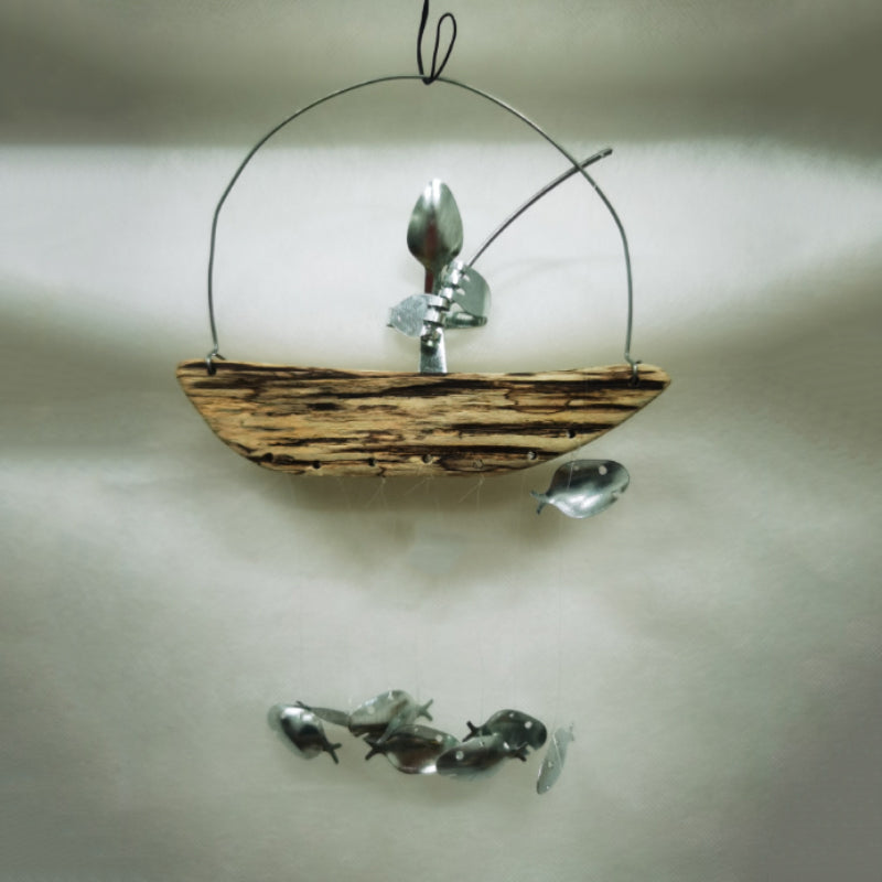 Löffel Fischen Mann Skulptur Windspiel